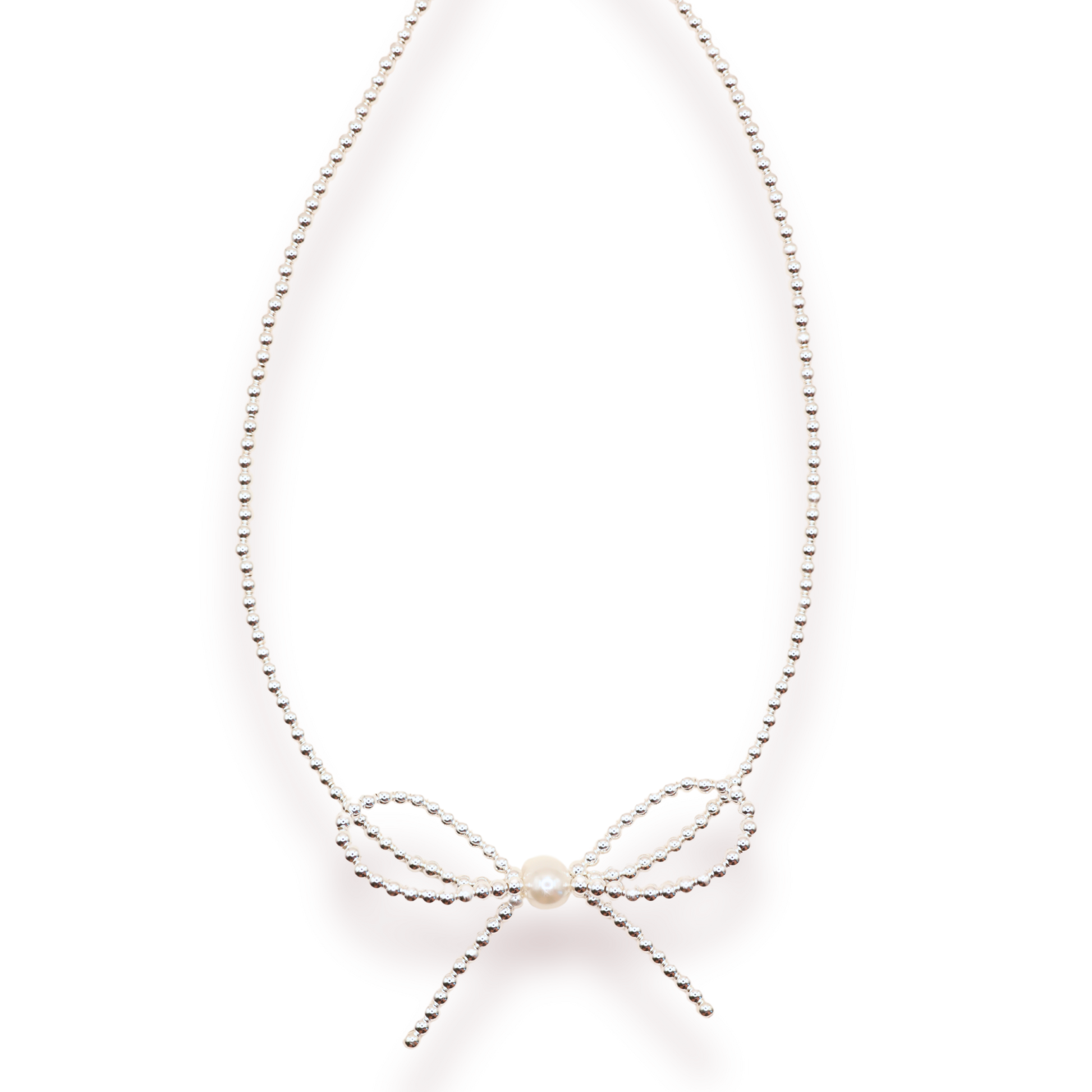 Silver Beaded Bow Necklace