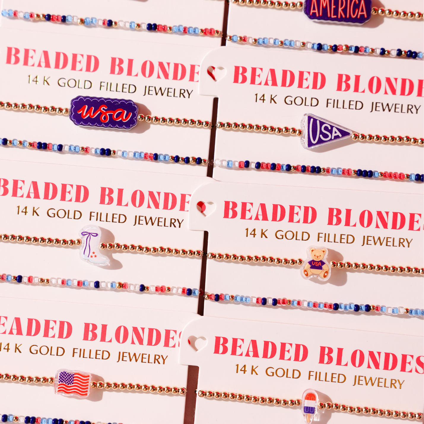 American Flag Bracelet on Gold + Bomb Pop Sprinkle (Stack of 2)