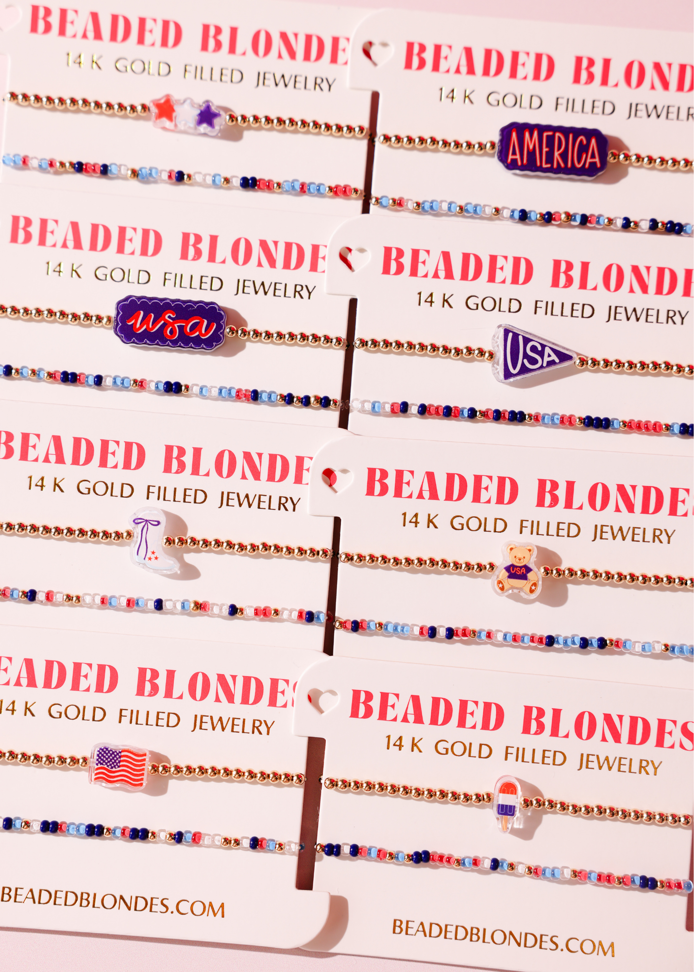 American Flag Bracelet on Gold + Bomb Pop Sprinkle (Stack of 2)