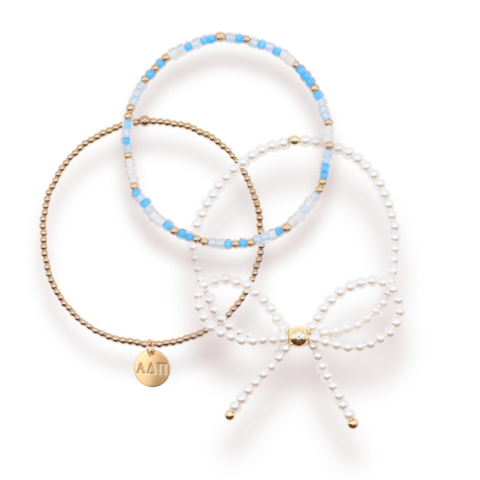 Alpha Delta Pi Charm + Sprinkle Bow Bracelet Stack