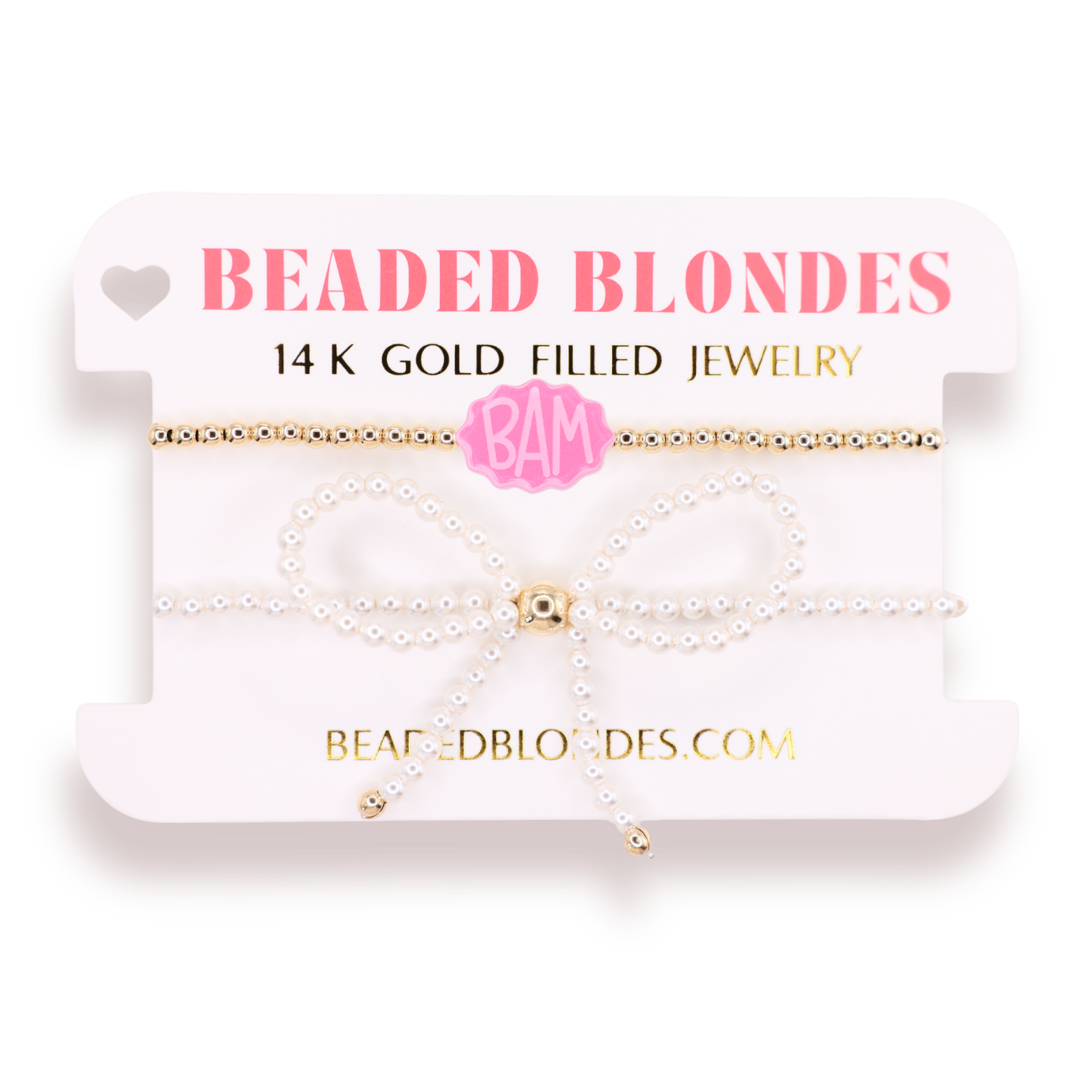 Bam on Gold + Pearl Bow Stack of 2