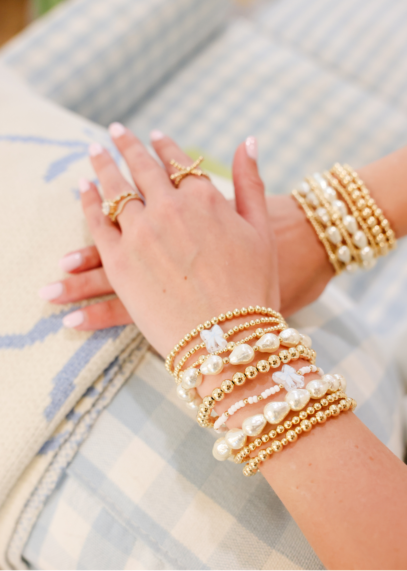 Blue Watercolor Bow Bracelet on Gold