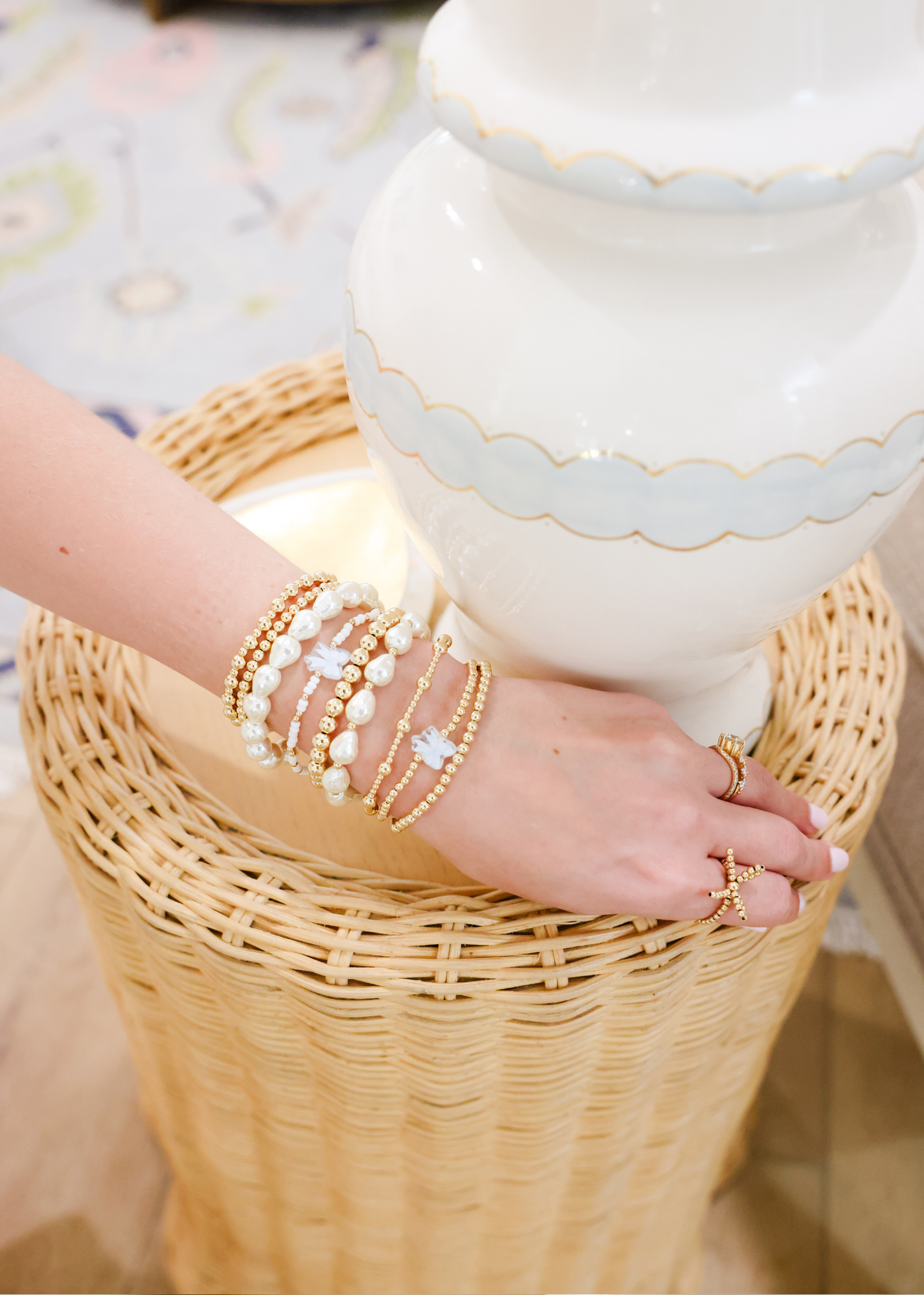 Blue Watercolor Bow Bracelet on Gold