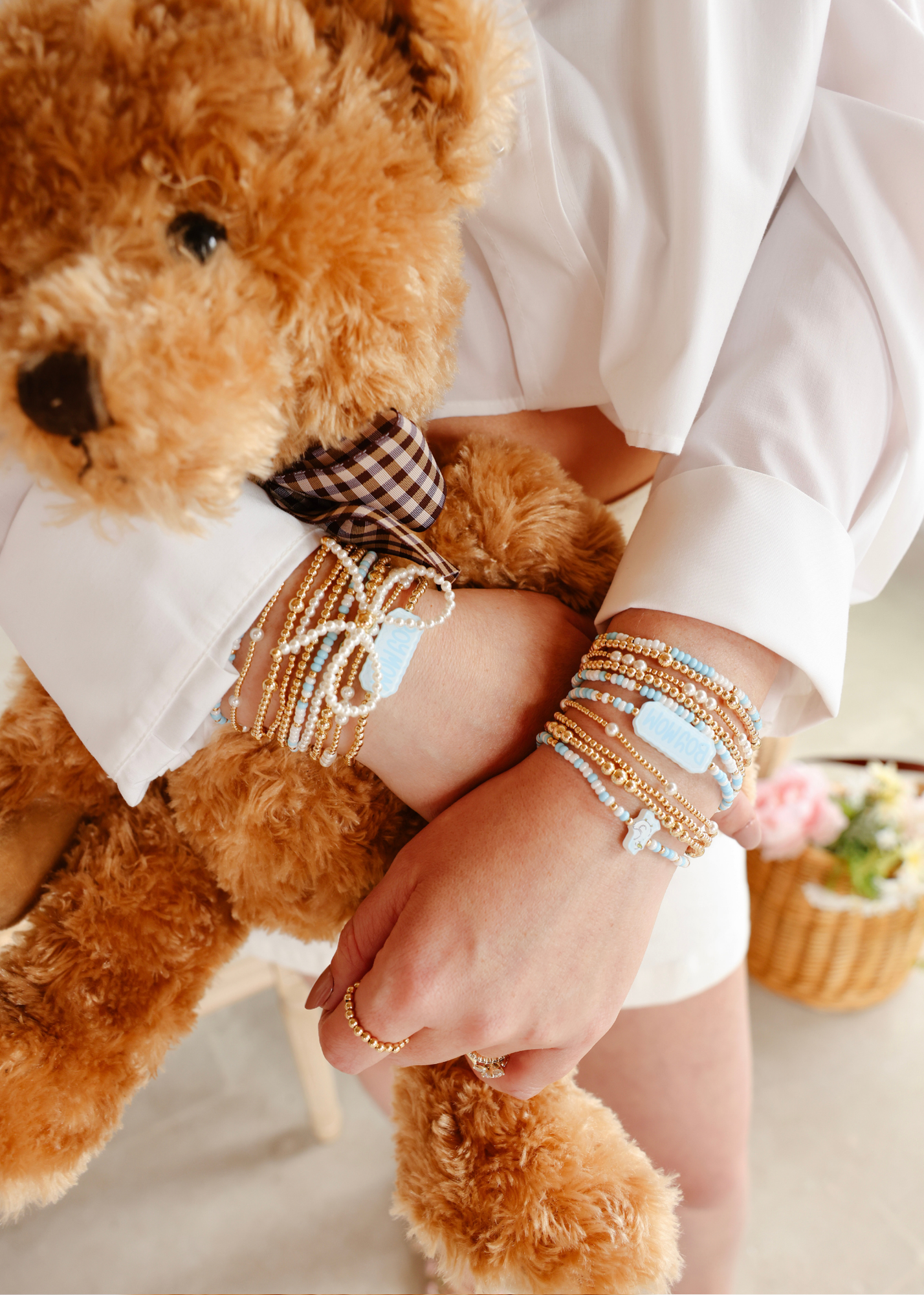 Blue Mama Goose Bracelet on Gold