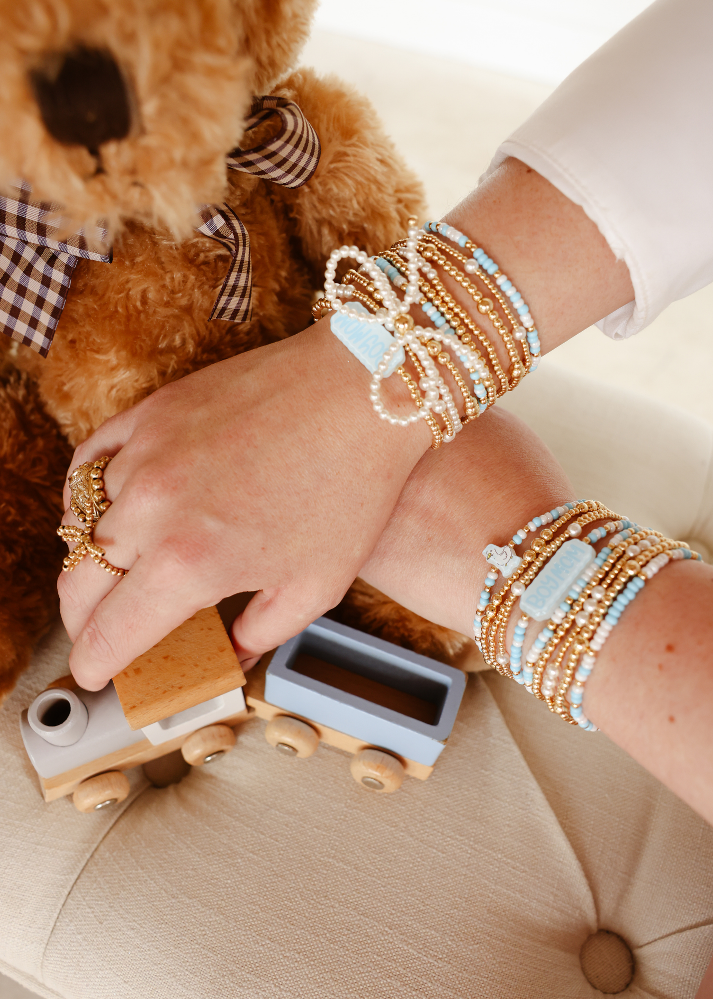 Blue Mama Goose Bracelet on Gold
