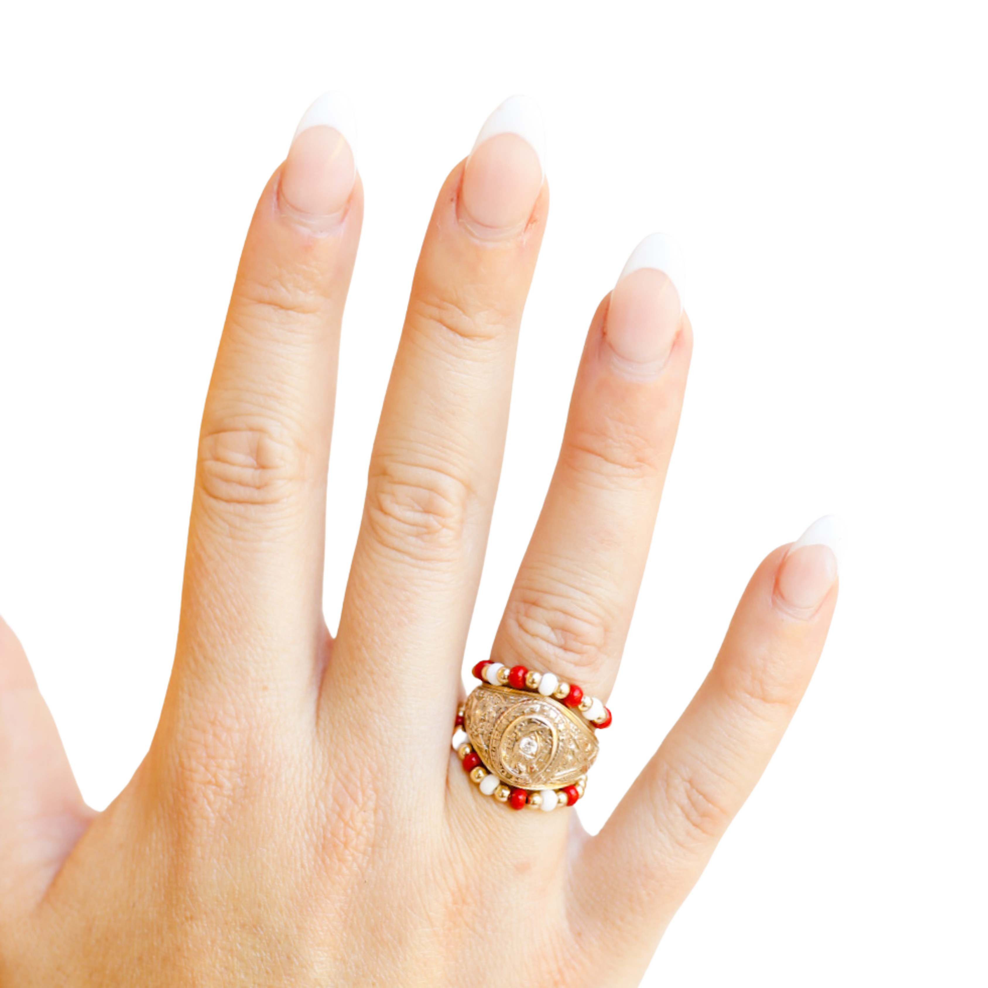 The Poppi Ring in Dark Red & White