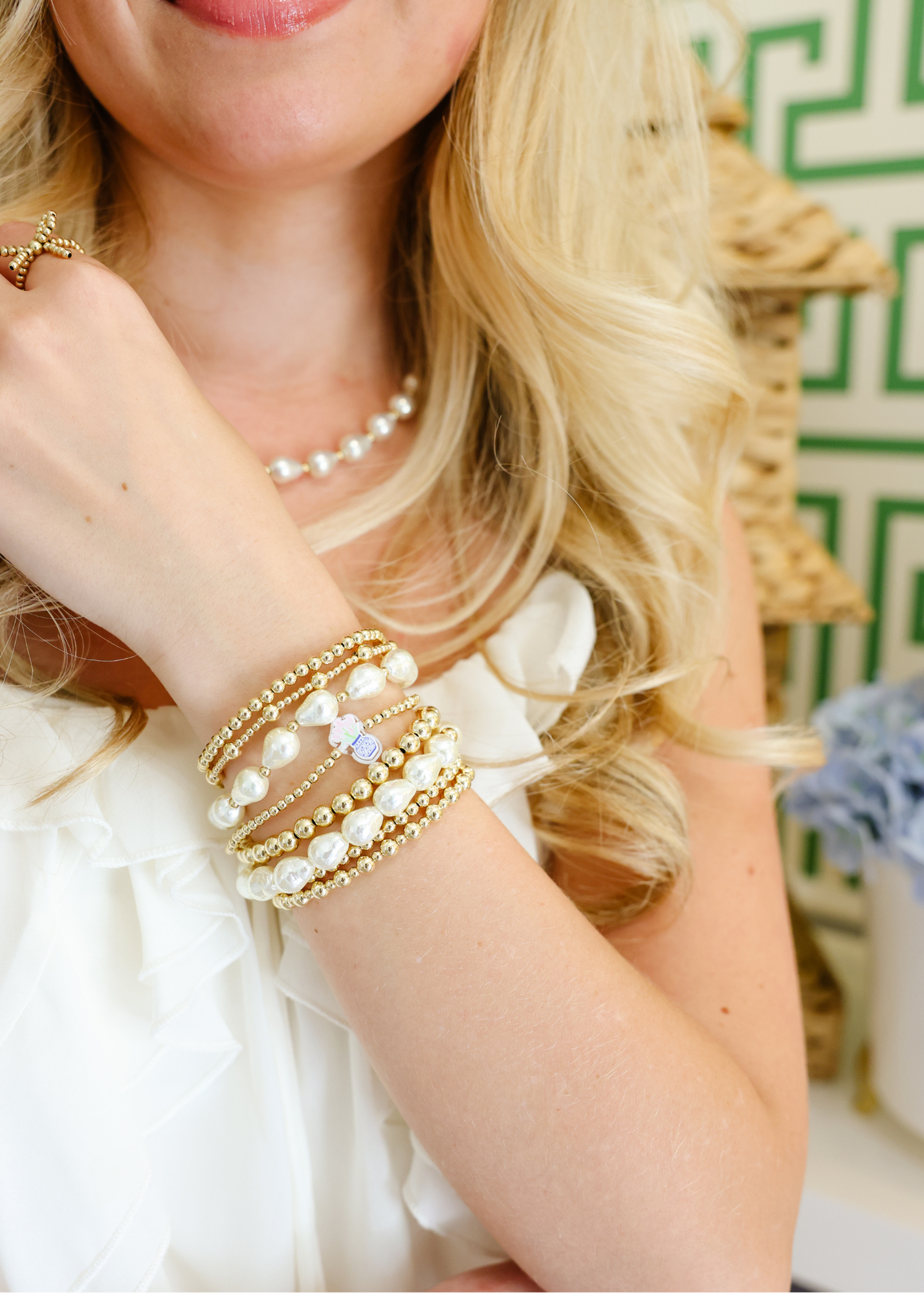 Floral Vase Bracelet on Gold