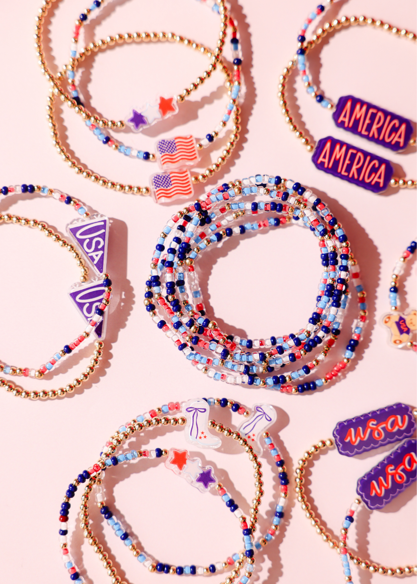 American Flag Bracelet on Gold + Bomb Pop Sprinkle (Stack of 2)
