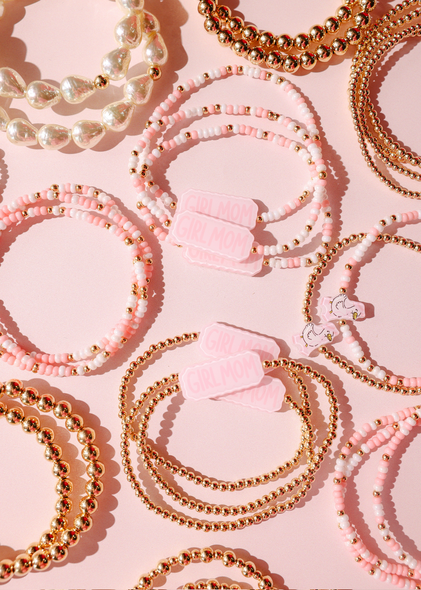 Pink Mama Goose Bracelet on Gold