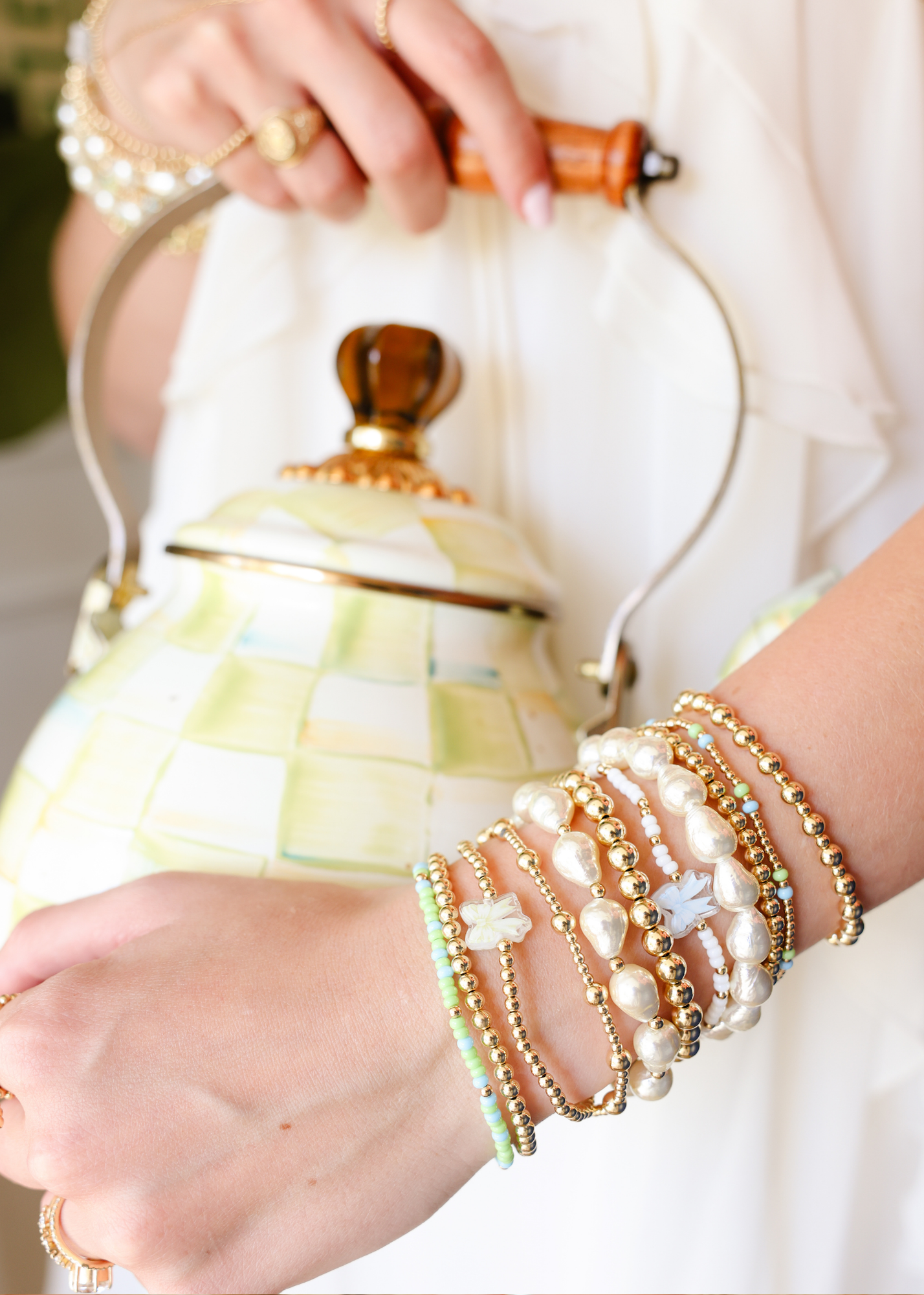 Green Watercolor Bow Bracelet on Gold