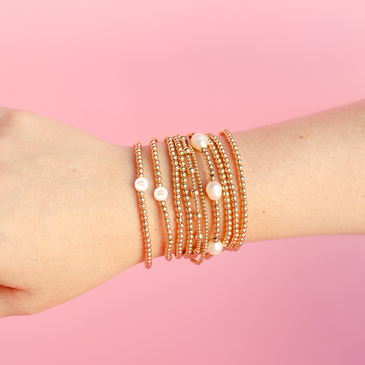BB Neutral Bead Initial Letter Bracelet Stack