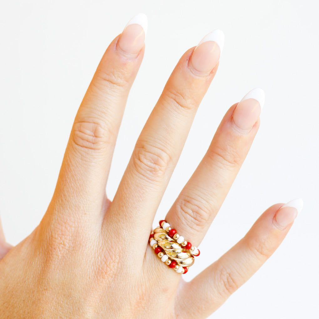 The Poppi Ring in Dark Red & White