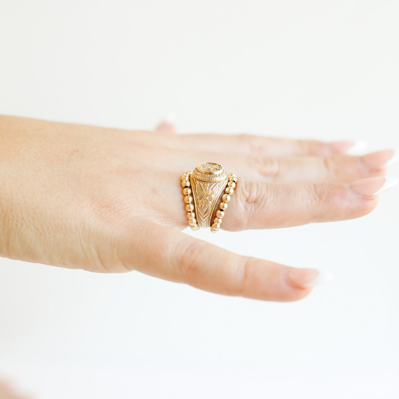 Lauren 3MM Beaded Band Ring in Gold