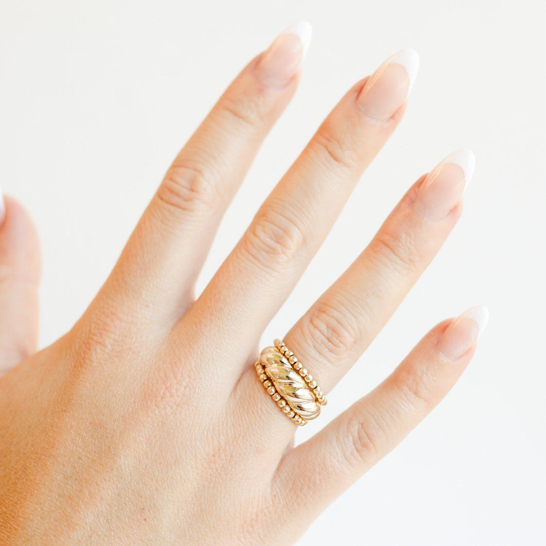 Lexi 2MM Beaded Band Rings in Gold (set of 2)