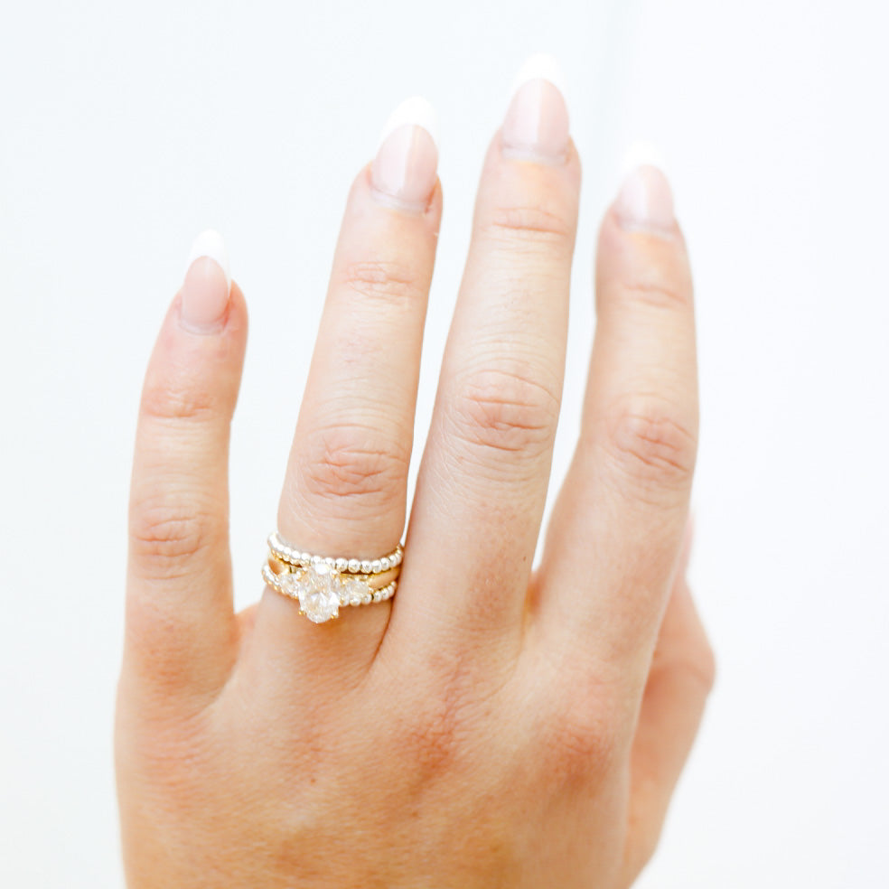 Lexi 2MM Beaded Band Rings in Silver (set of 2)