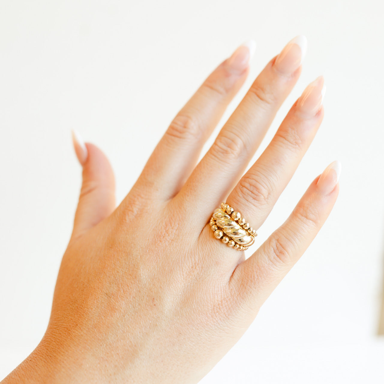 Lauren 3MM Gold Cascade Beaded Band Ring