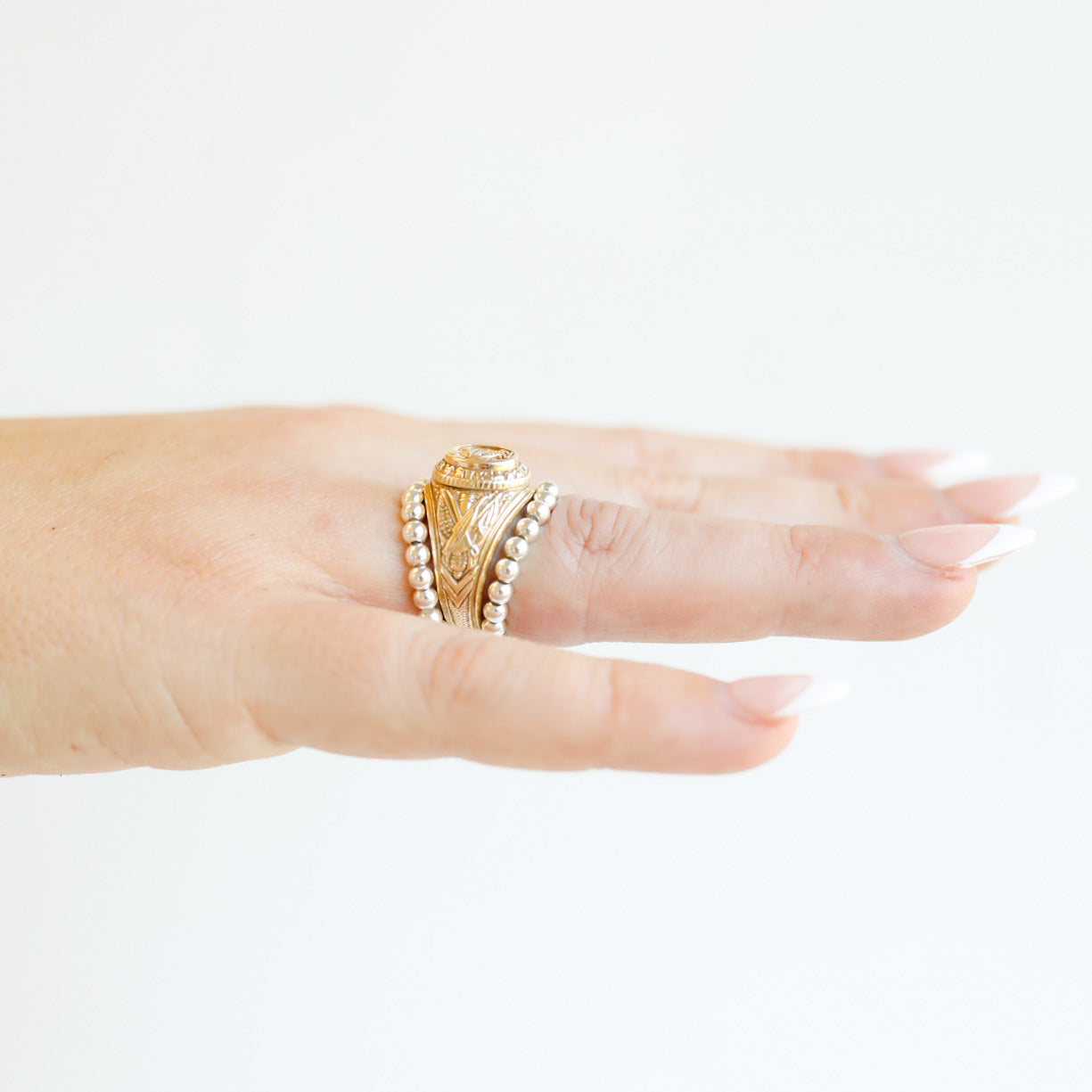 Lauren 3MM Beaded Band Rings in Silver (set of 2)