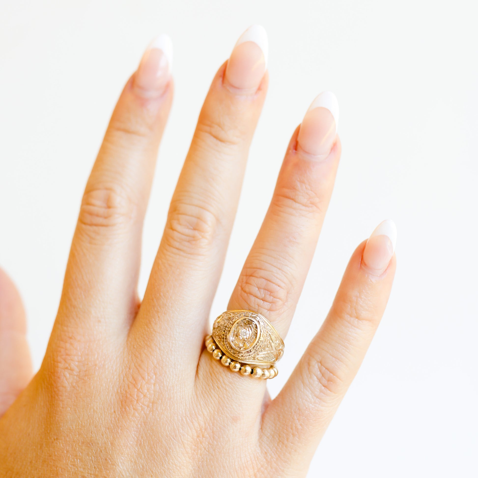 Lauren 3MM Beaded Band Ring in Gold