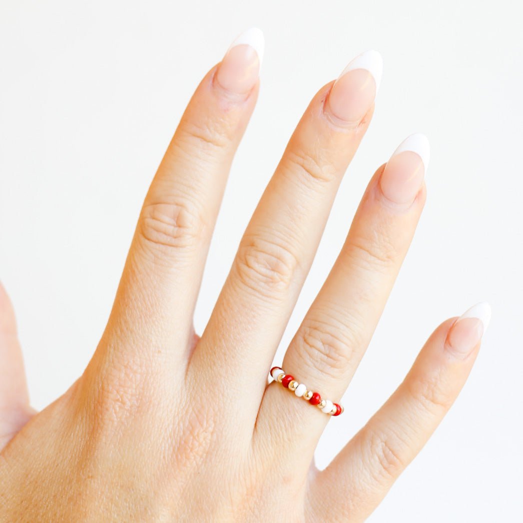 The Poppi Ring in Dark Red & White