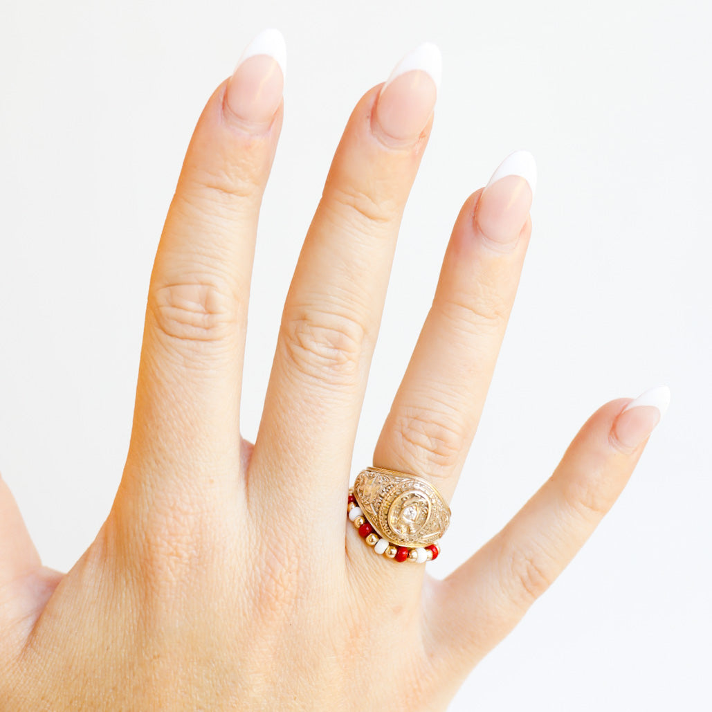 The Poppi Ring in Dark Red & White