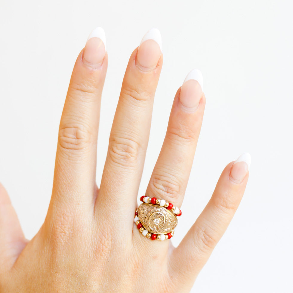 The Poppi Ring in Dark Red & White
