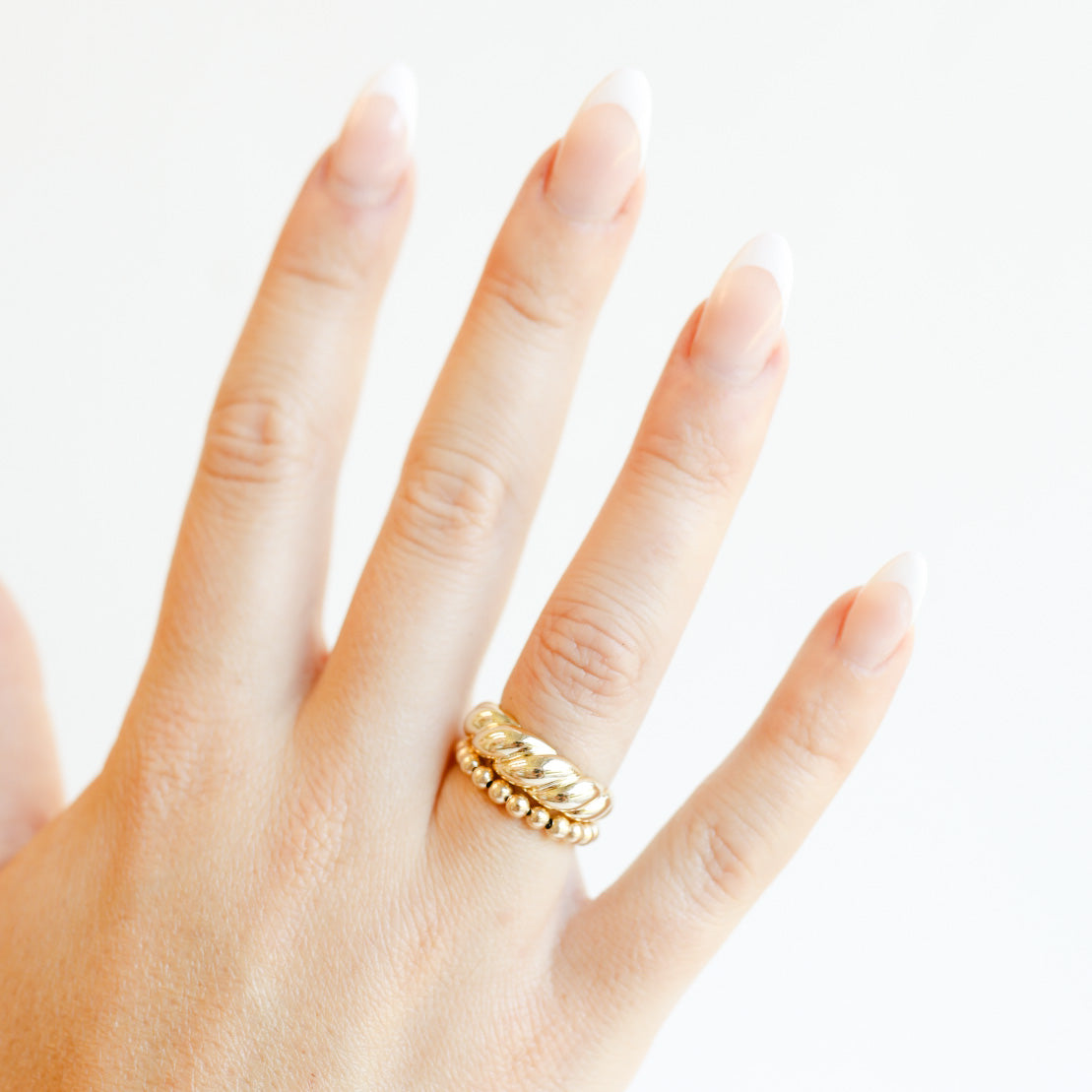 Lauren 3MM Beaded Band Rings in Silver (set of 2)