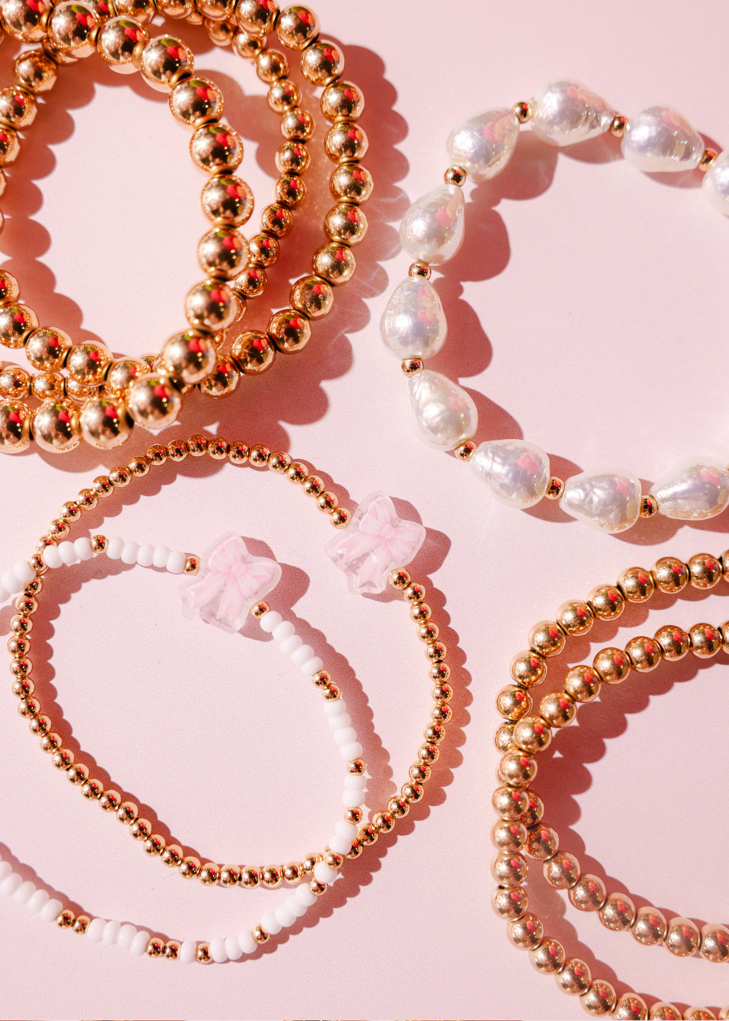 Pink Watercolor Bow Bracelet on Gold
