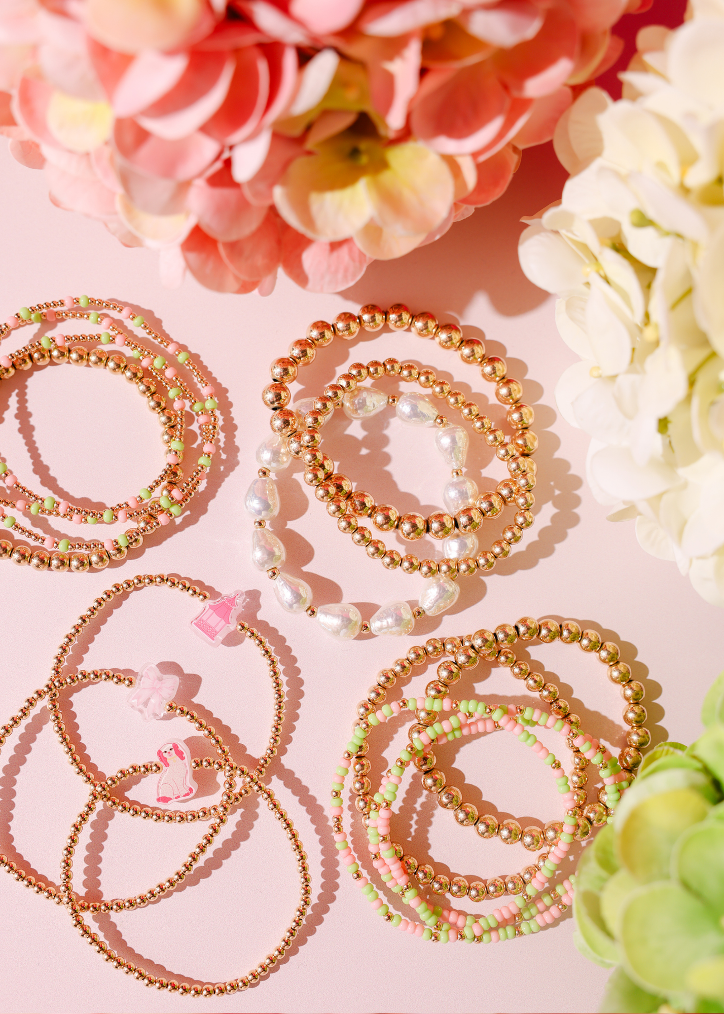 Light Pink and Light Green Two Toned Dainty Poppi Bracelet