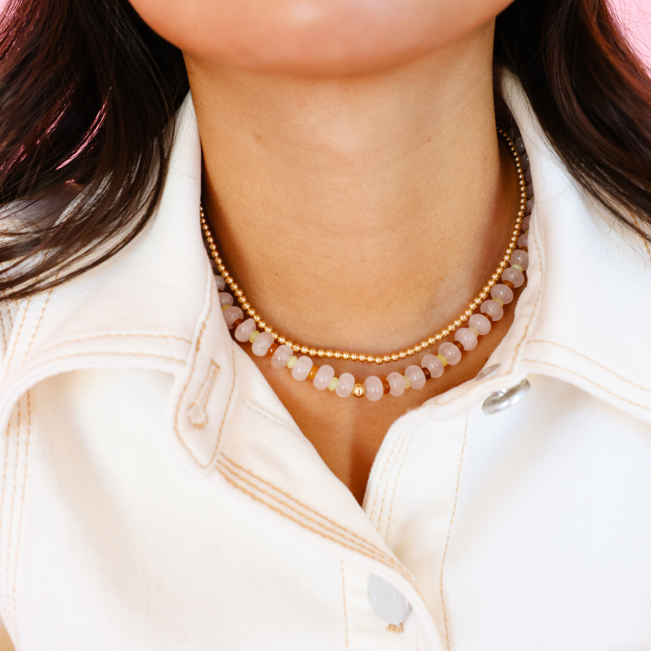 Caroline Necklace in Pink, Green and, Brown