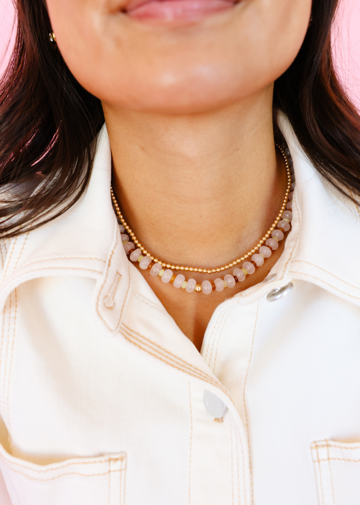 Caroline Necklace in Pink, Green and, Brown