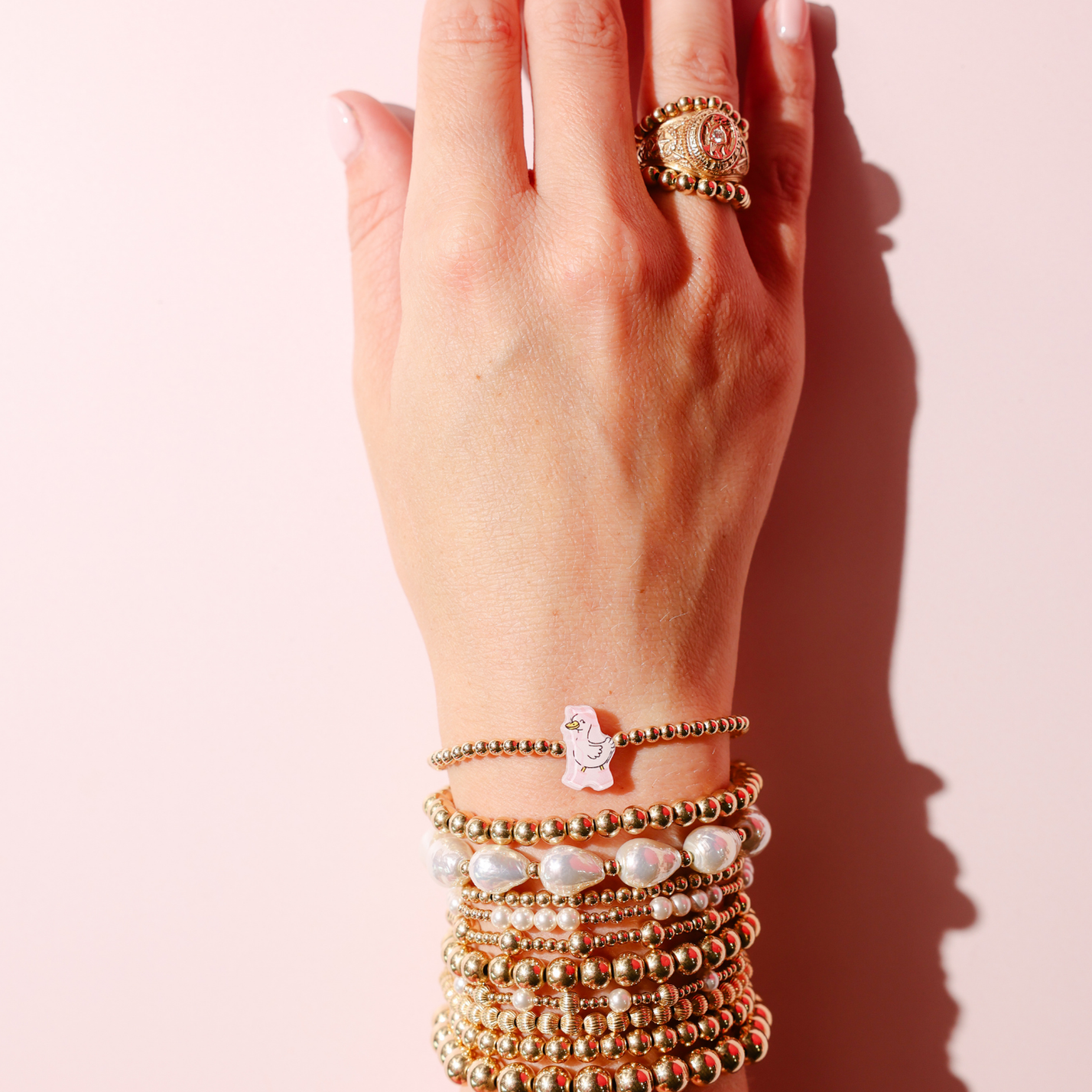 Pink Mama Goose Bracelet on Gold