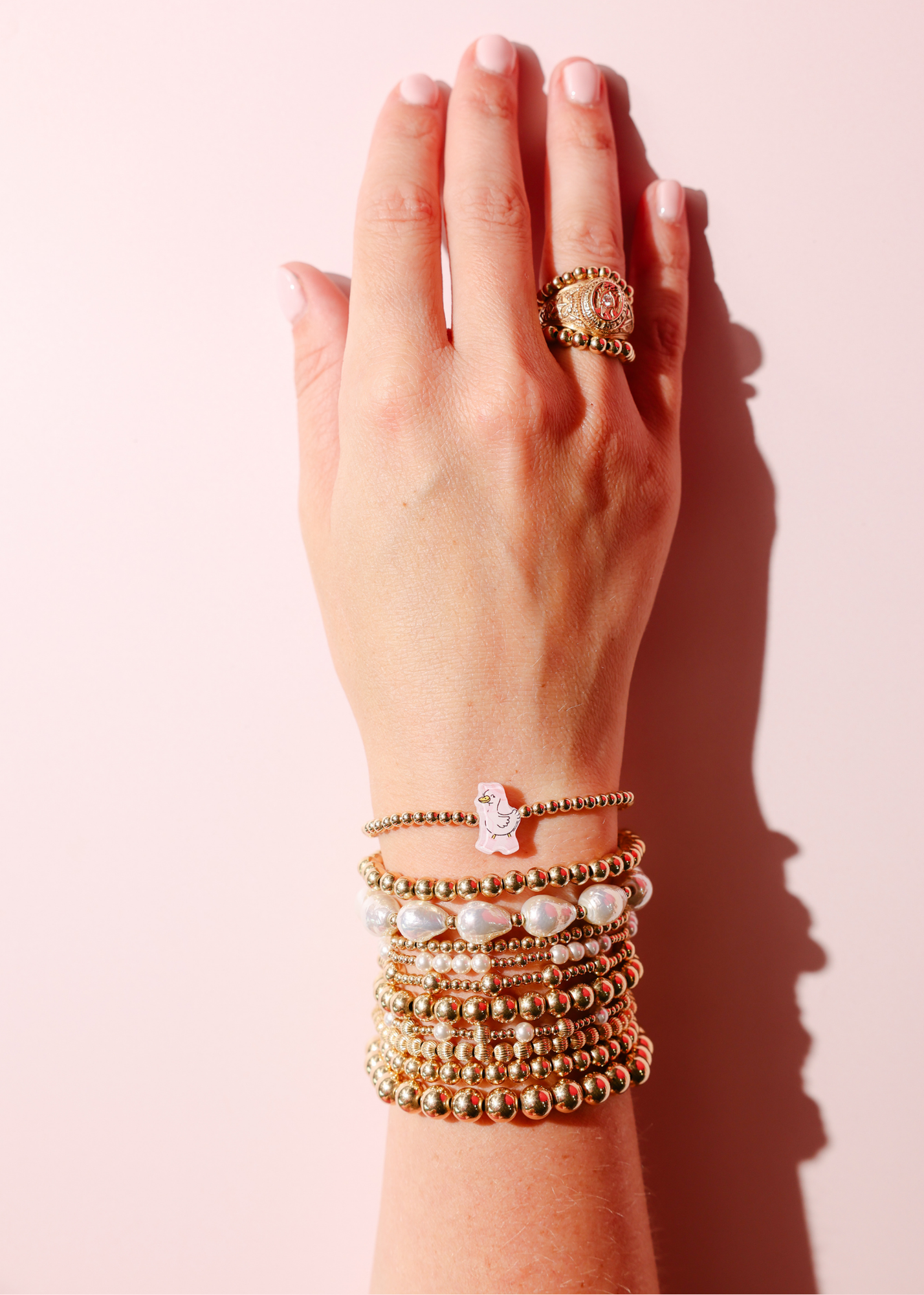 Pink Mama Goose Bracelet on Gold