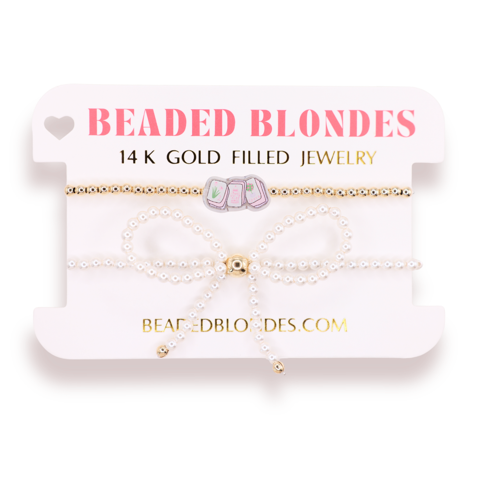 Mahjong Tile on Gold + Pearl Bow Stack of 2