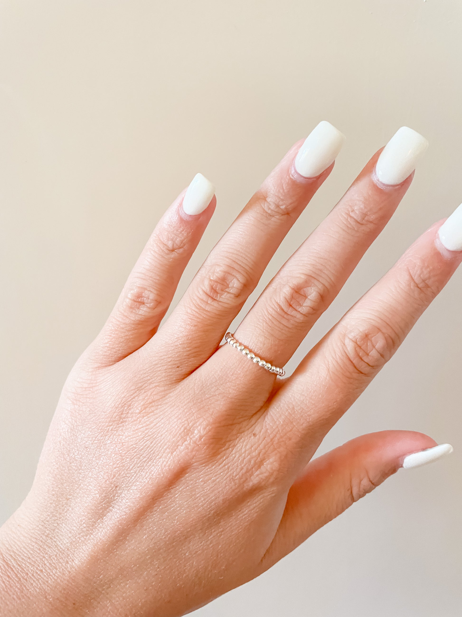 Lexi 2MM Beaded Band Ring in Silver